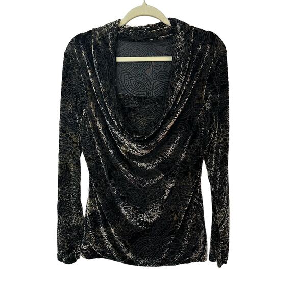 Velvet Burnout Top Blouse Paisley Floral Pattern Long Sleeve Elegant Large - Picture 1 of 6